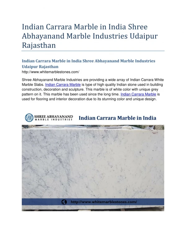 Indian Carrara Marble in India Shree Abhayanand Marble Industries Udaipur Rajasthan