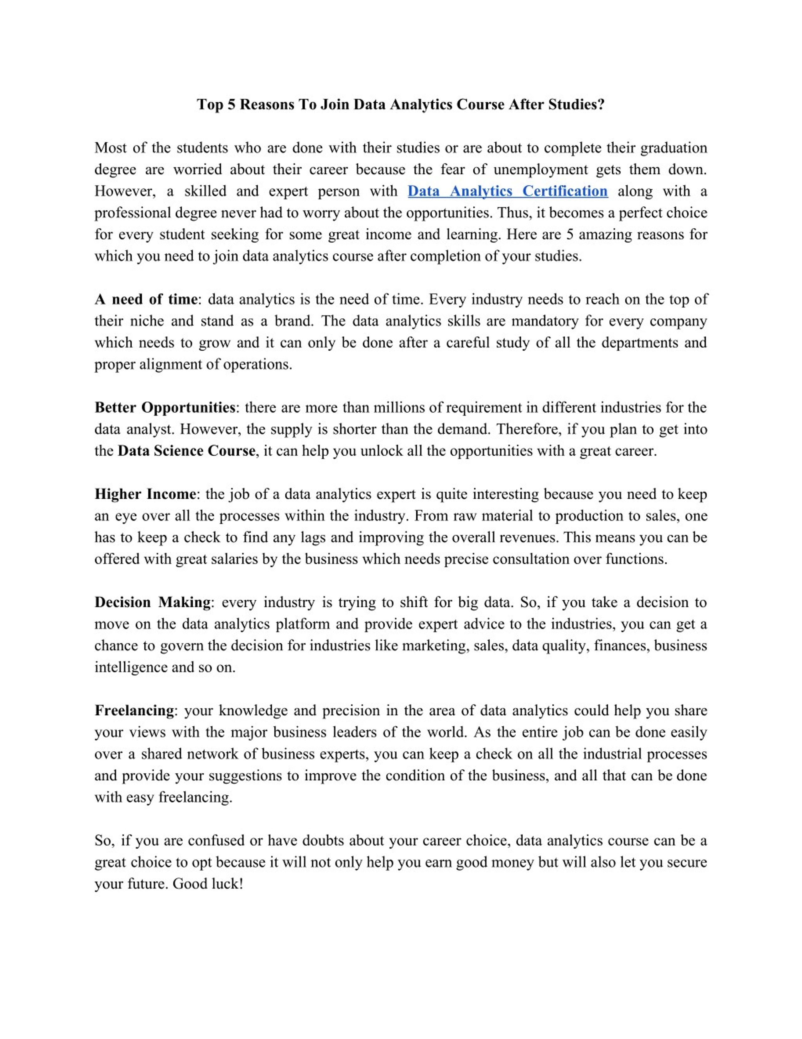 PPT - Top 5 Reasons To Join Data Analytics Course After Studies ...