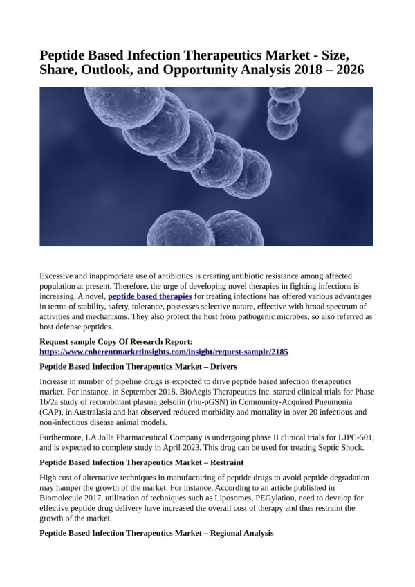 Peptide Based Infection Therapeutics Market - Size, Share, Outlook, and Opportunity Analysis 2018 – 2026