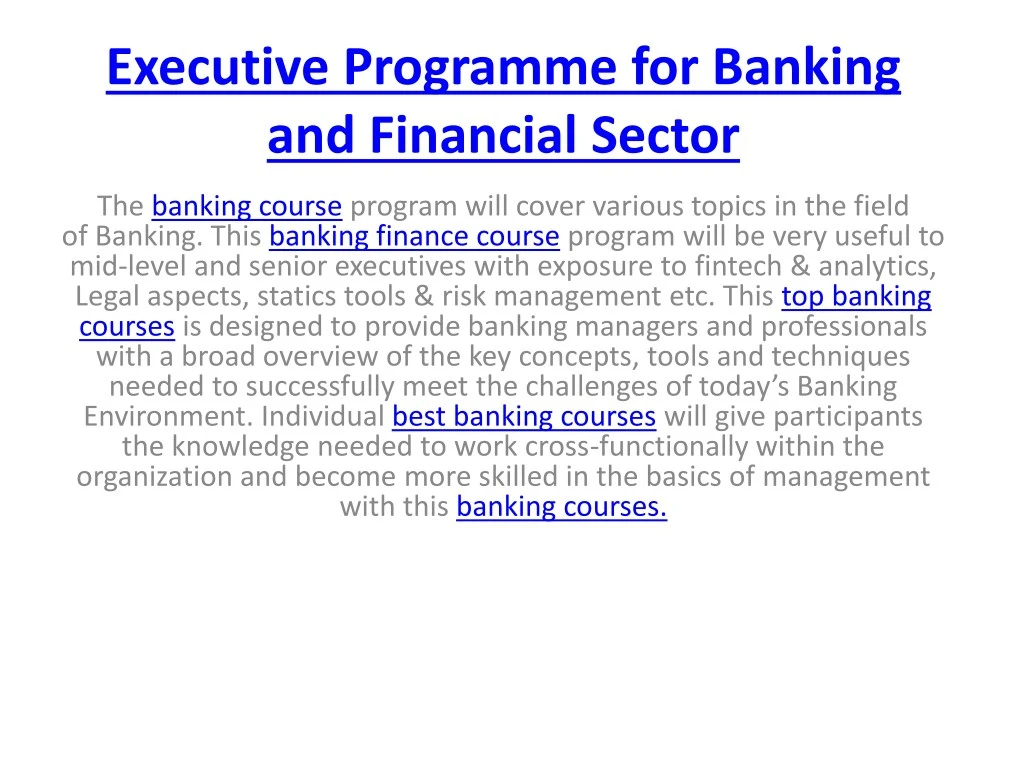 executive programme for banking and financial