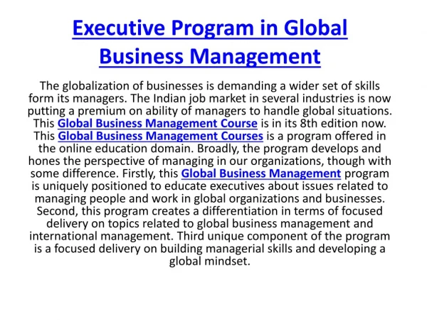 Global Business Management Course|Global Business Management Courses|Global Business Management