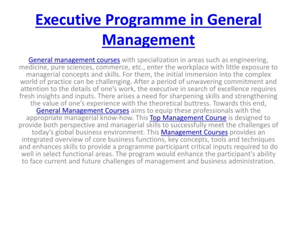 management courses|General Management Courses|Management Courses|Top Management Course