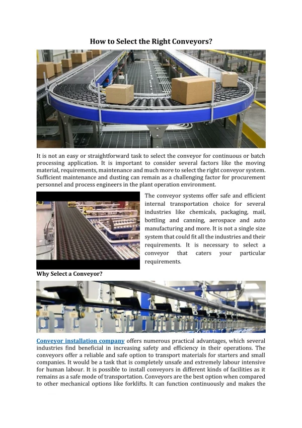 How to select right conveyors