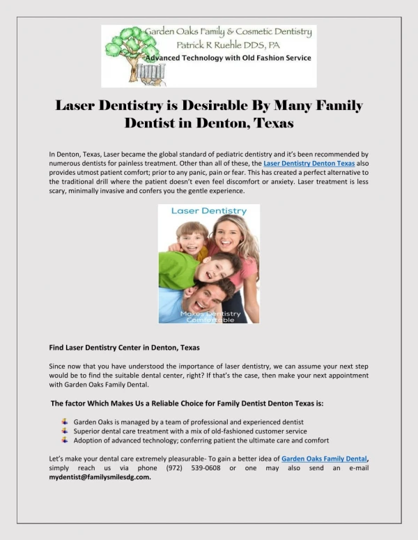 Laser Dentistry is Desirable By Many Family Dentist in Denton, Texas
