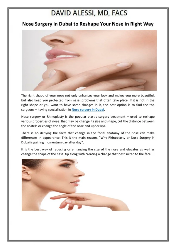 nose surgery in dubai to reshape your nose