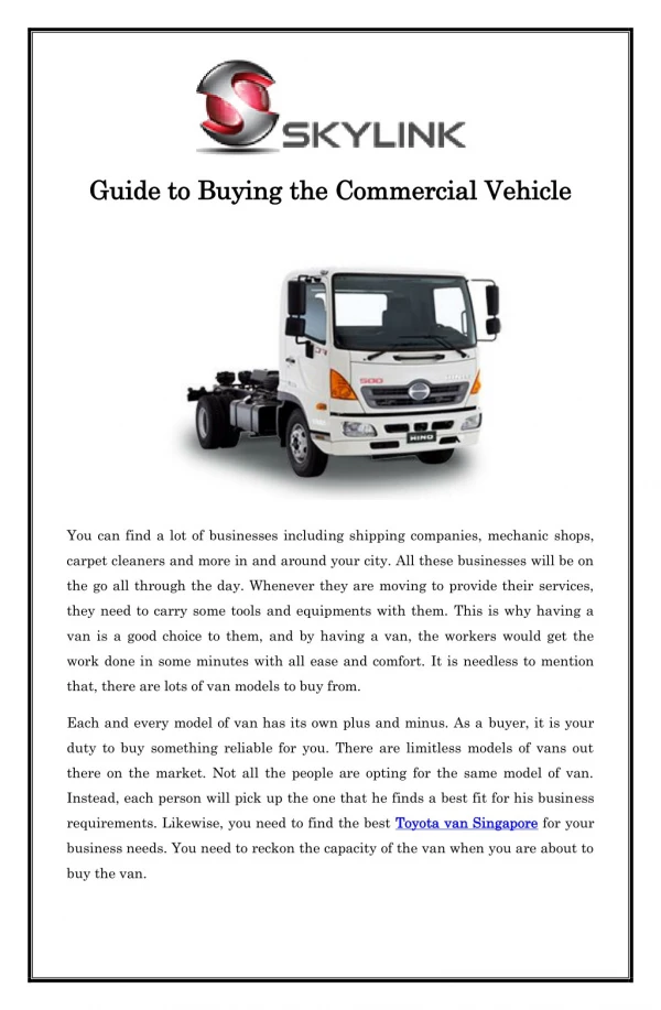 Guide to Buying the Commercial Vehicle