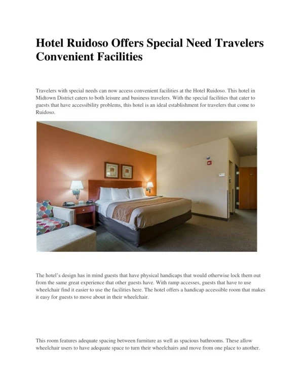 Hotel Ruidoso Offers Special Need Travelers Convenient Facilities