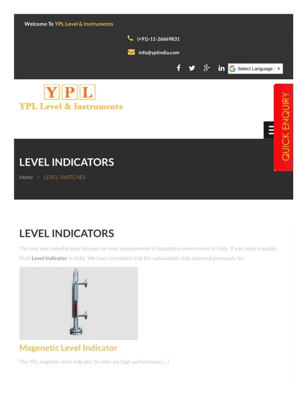 Level Indicators : level indicators manufacturers and suppliers in Delhi, India
