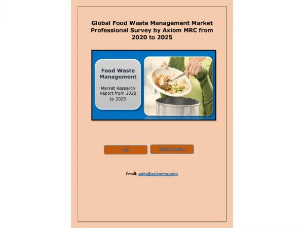 Food Waste Management Market Global Analysis, Trends and Forecast up to 2025