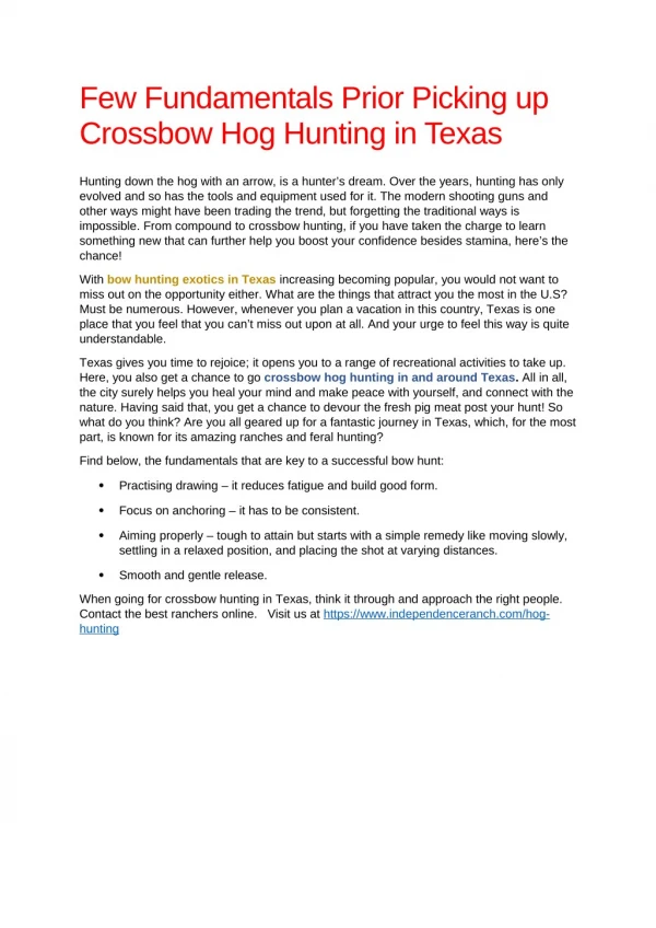 Few Fundamentals Prior Picking up Crossbow Hog Hunting in Texas