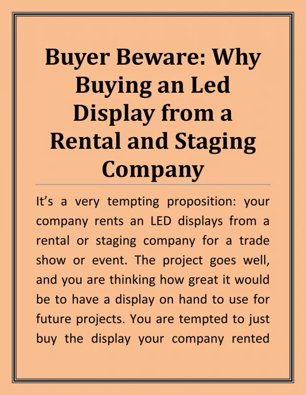 Why Buying an Led Display from a Rental and Staging Company