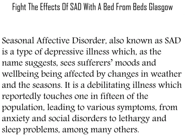 Fight The Effects Of SAD With A Bed From Beds Glasgow