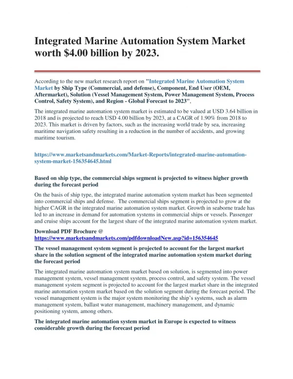 Integrated Marine Automation System Market worth $4.00 billion by 2023.