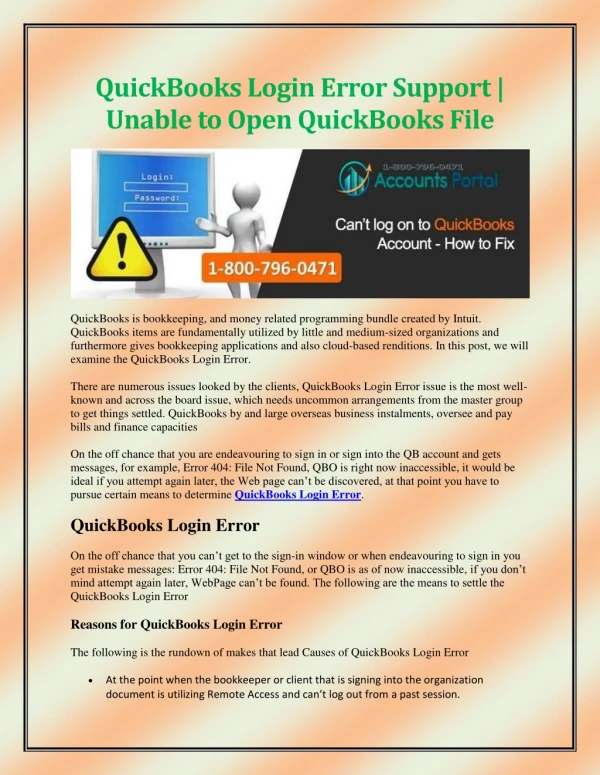 QuickBooks Login Error Support or Unable to Open QuickBooks File