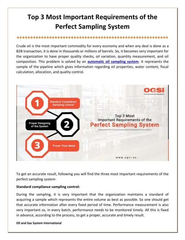 Top 3 Most Important Requirements of the Perfect Sampling System