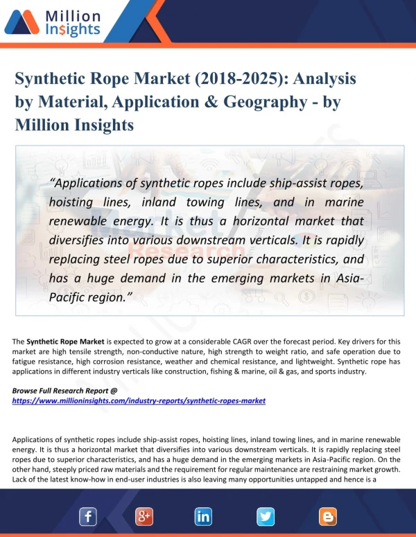 Synthetic Rope Market Research: Growth Opportunities by Regions, Types, Applications, Trend Forecast to 2025