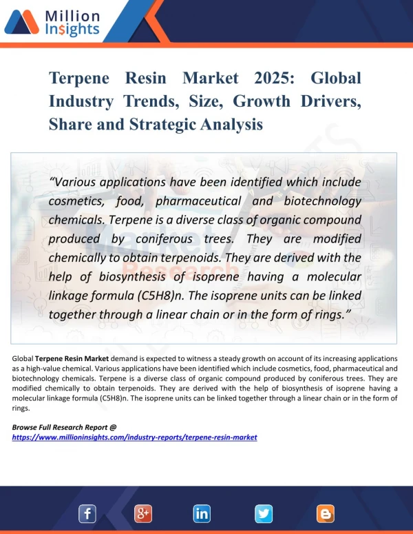Terpene Resin Market 2018 - Production, Revenue, Consumption, Analysis and Forecast 2025