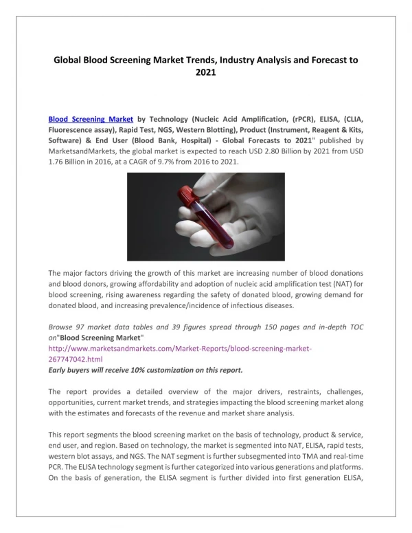 Global Opportunities of Blood Screening Market