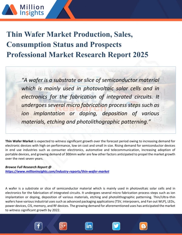 Thin Wafer Market 2025 Share, Growth, Region Wise Analysis of Top Players, Application, Driver, Existing Trends