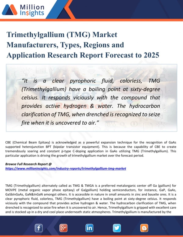 Trimethylgallium (TMG) Market 2018 - Global Trend, Segmentation and Opportunities Forecast To 2025