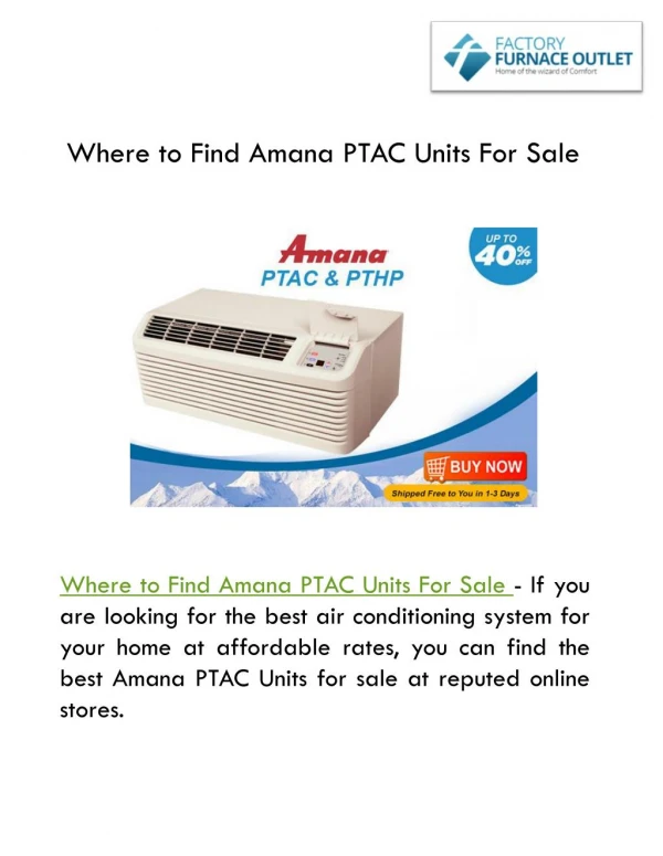 Where to Find Amana PTAC Units For Sale