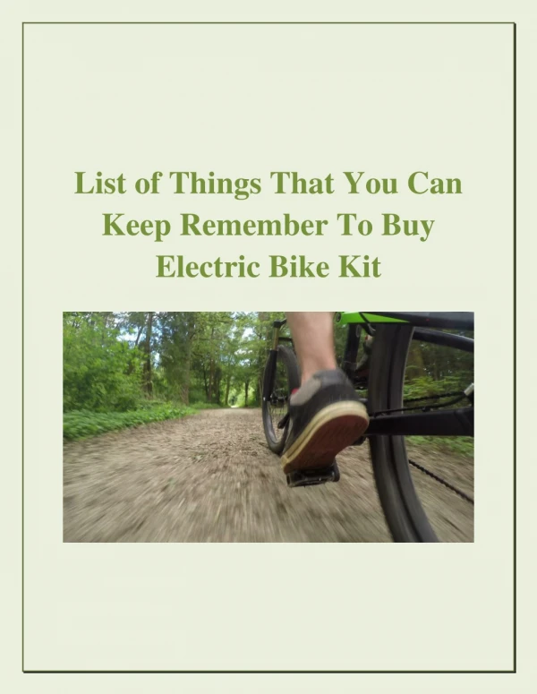 List Of Things That You Can Keep Remember To Buy Electric Bike Kit