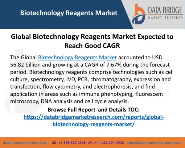 Biotechnology Reagents Market 2018: Industry Analysis, Competitors Size & Share, Trends, Demand, Global Research to 202