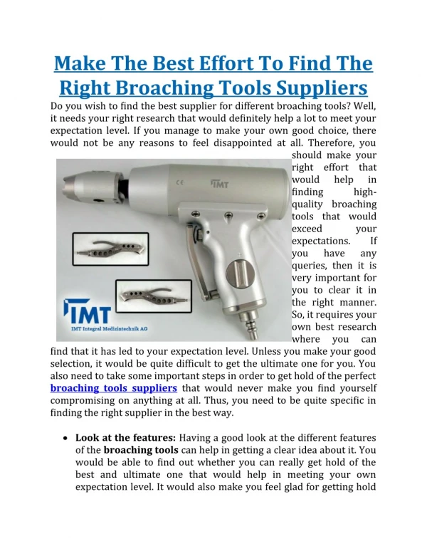 Make The Best Effort To Find The Right Broaching Tools Suppliers