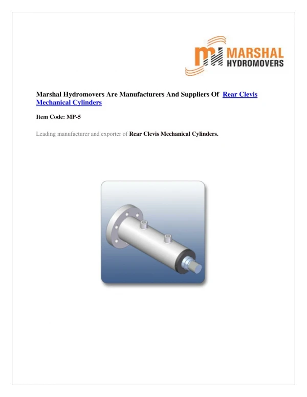 Marshal Hydromovers Are Manufacturers & Suppliers Of Rear Flange Square Mechanical Cylinders