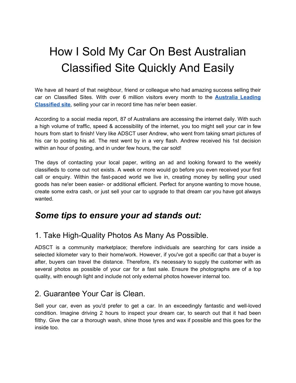 how i sold my car on best australian classified