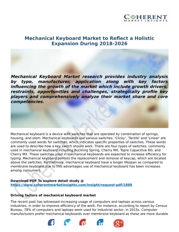 Mechanical Keyboard Market to Reflect a Holistic Expansion During 2018-2026
