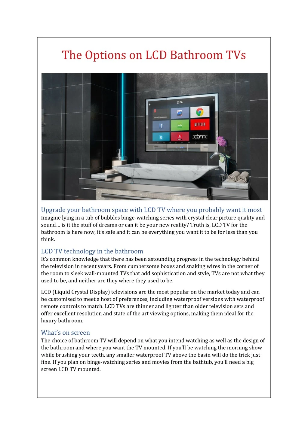 the options on lcd bathroom tvs