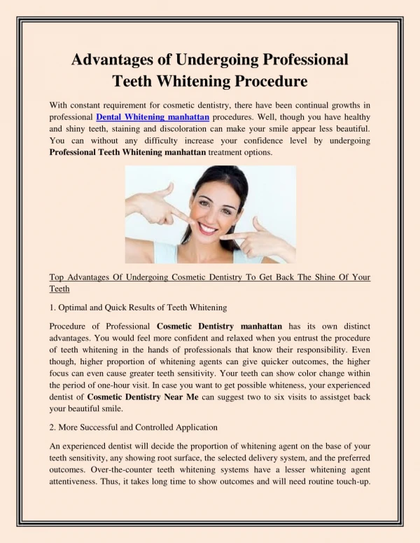 Advantages of Undergoing Professional Teeth Whitening Procedure