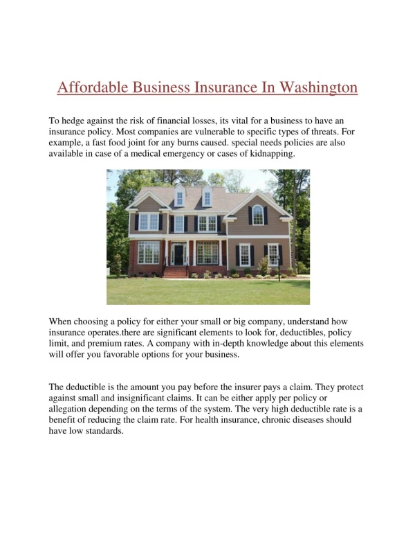 Affordable Business Insurance In Washington