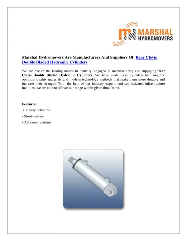 Rear Clevis Double Bladed Hydraulic Cylinders|Marshal Haydromovers