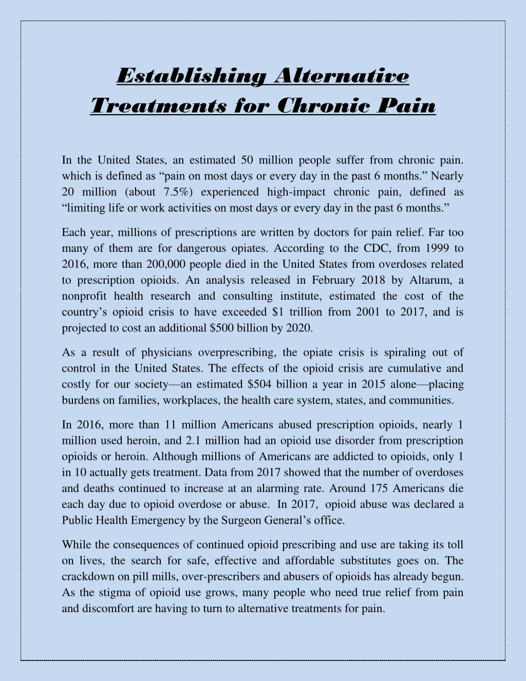 establishing alternative treatments for chronic