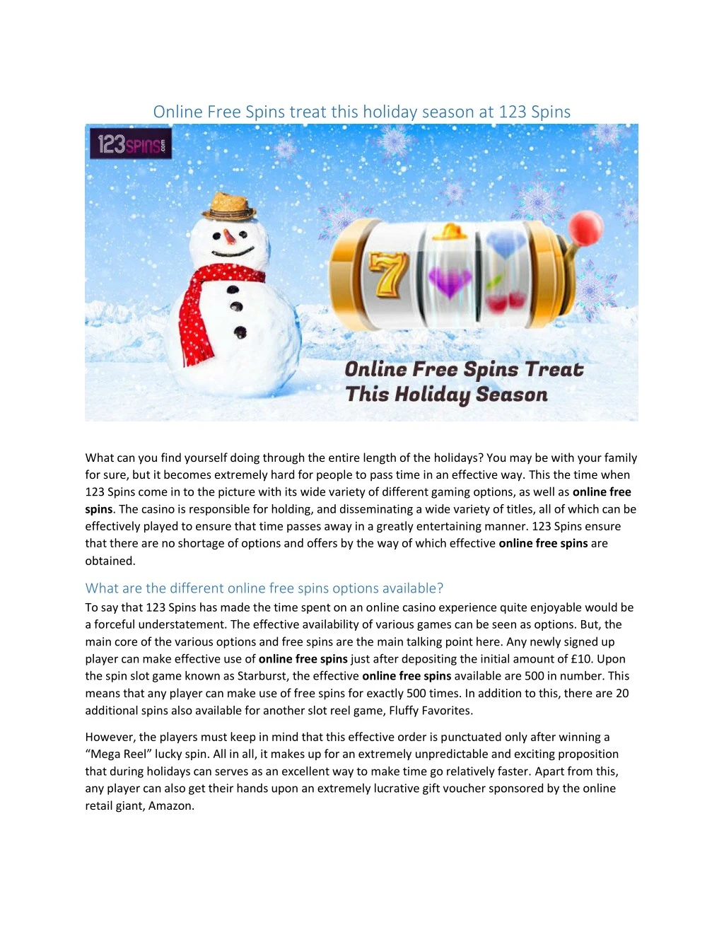 online free spins treat this holiday season