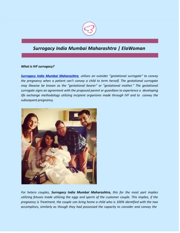Surrogacy India Mumbai Maharashtra | ElaWoman