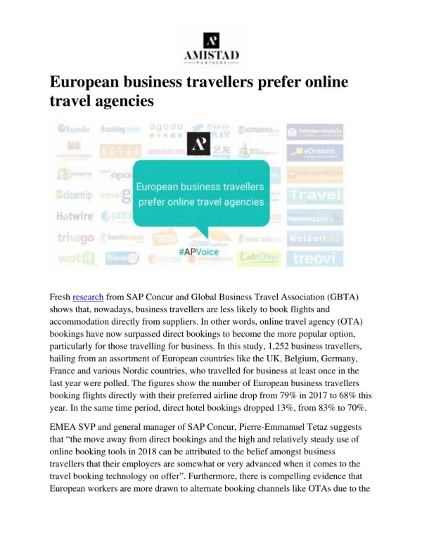 European business travellers prefer online travel agencies