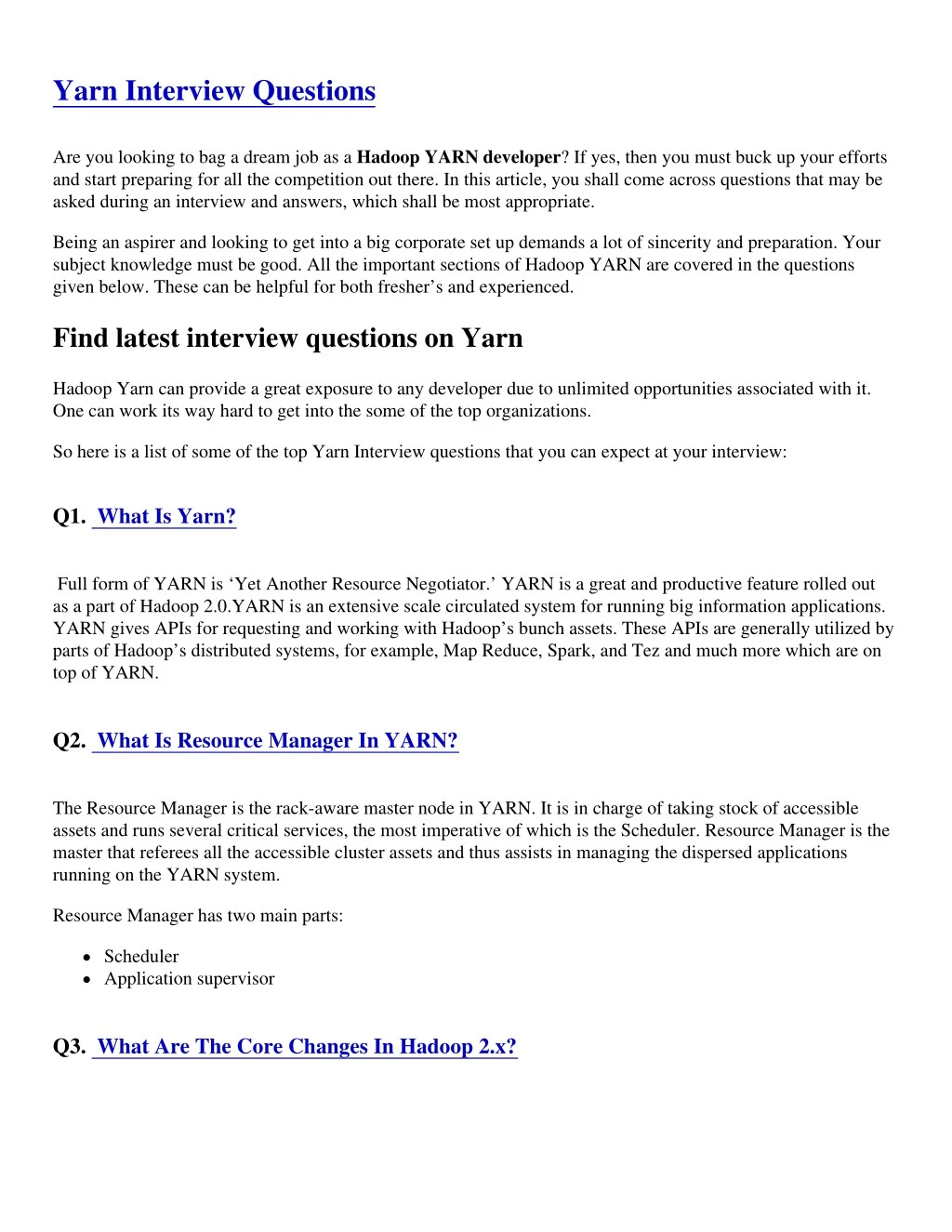 yarn interview questions