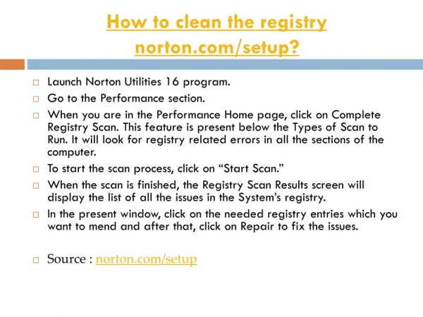 How to clean the registry norton.com/setup?