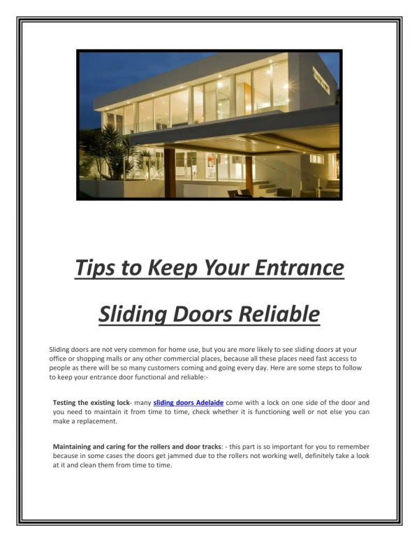 Tips to Keep Your Entrance Sliding Doors Reliable