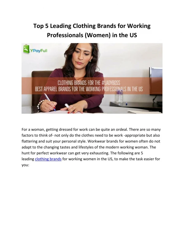 Top 5 Leading Clothing Brands for Working Professionals (Women) in the US