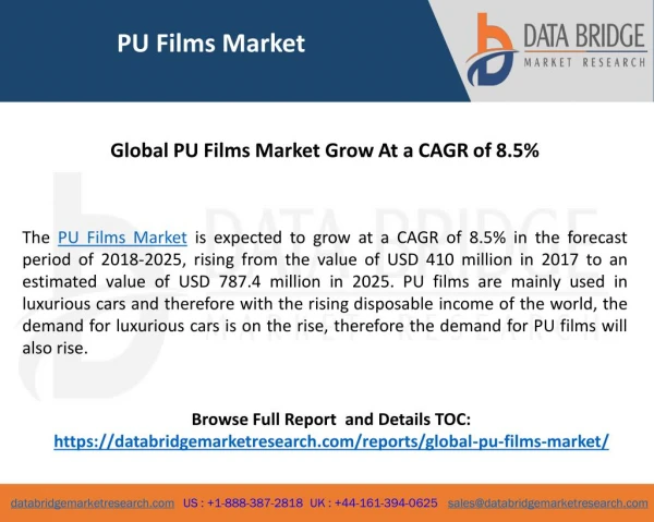 Global PU Films Market – Industry Trends and Forecast to 2025