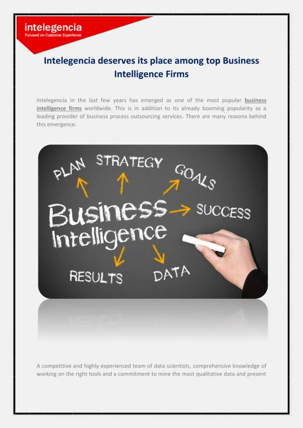 Intelegencia deserves its place among top Business Intelligence Firms
