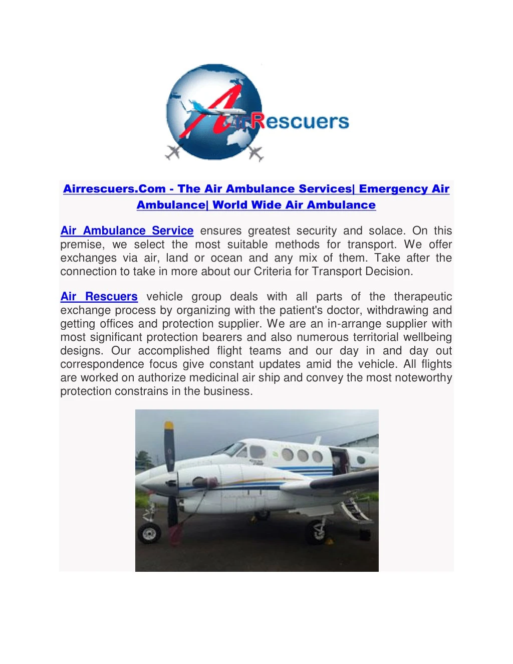 airrescuers com the air ambulance services