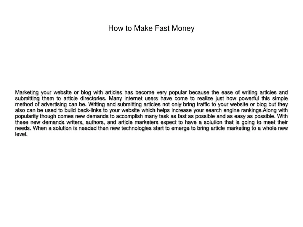 how to make fast money