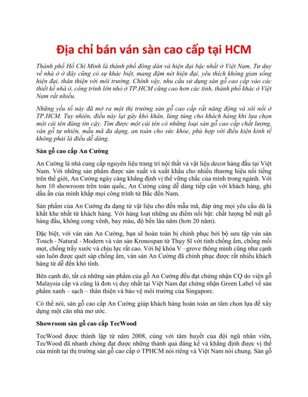 Địa chỉ bán ván sàn cao cấp tại HCM