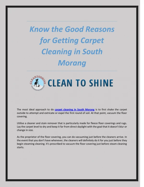 Know the Good Reasons for Getting Carpet Cleaning in South Morang