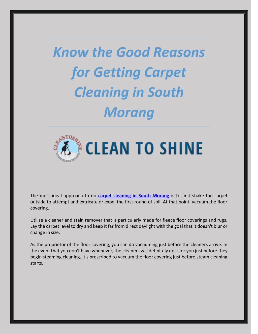 know the good reasons for getting carpet cleaning